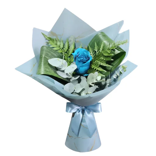 Ramo de 1 rosa verde azulada con papel coreano